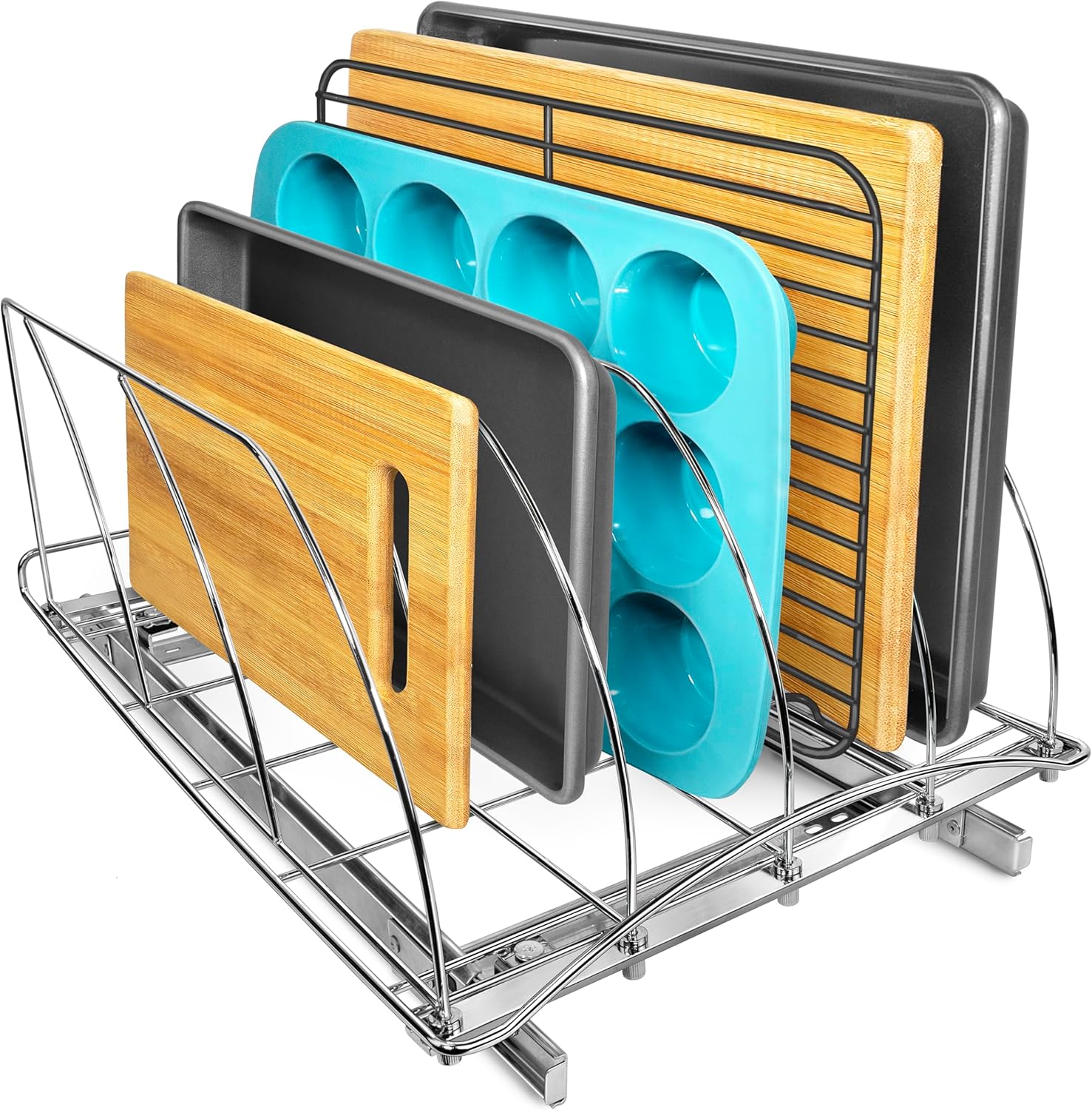 Kitchen Cabinet Baking Organizer - Pull Out Cutting Board, Baking Pan,