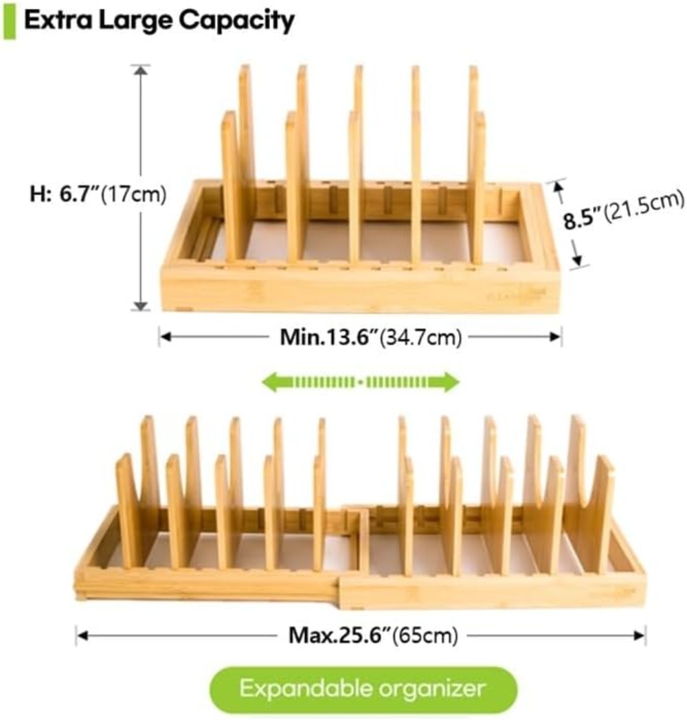 Expandable Bamboo Pots and Pan - Kitchen Cabinet Baking Organizer review and price