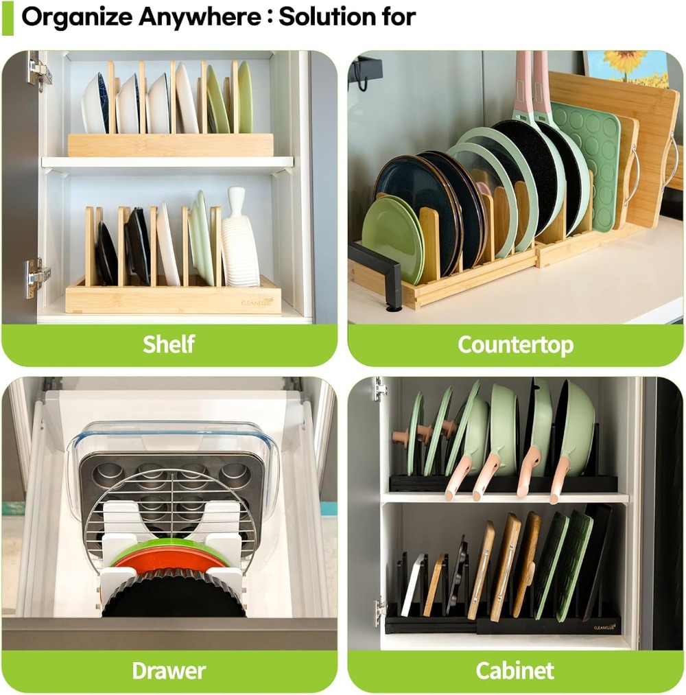 Expandable Bamboo Pots and Pan - Kitchen Cabinet Baking Organizer review and price