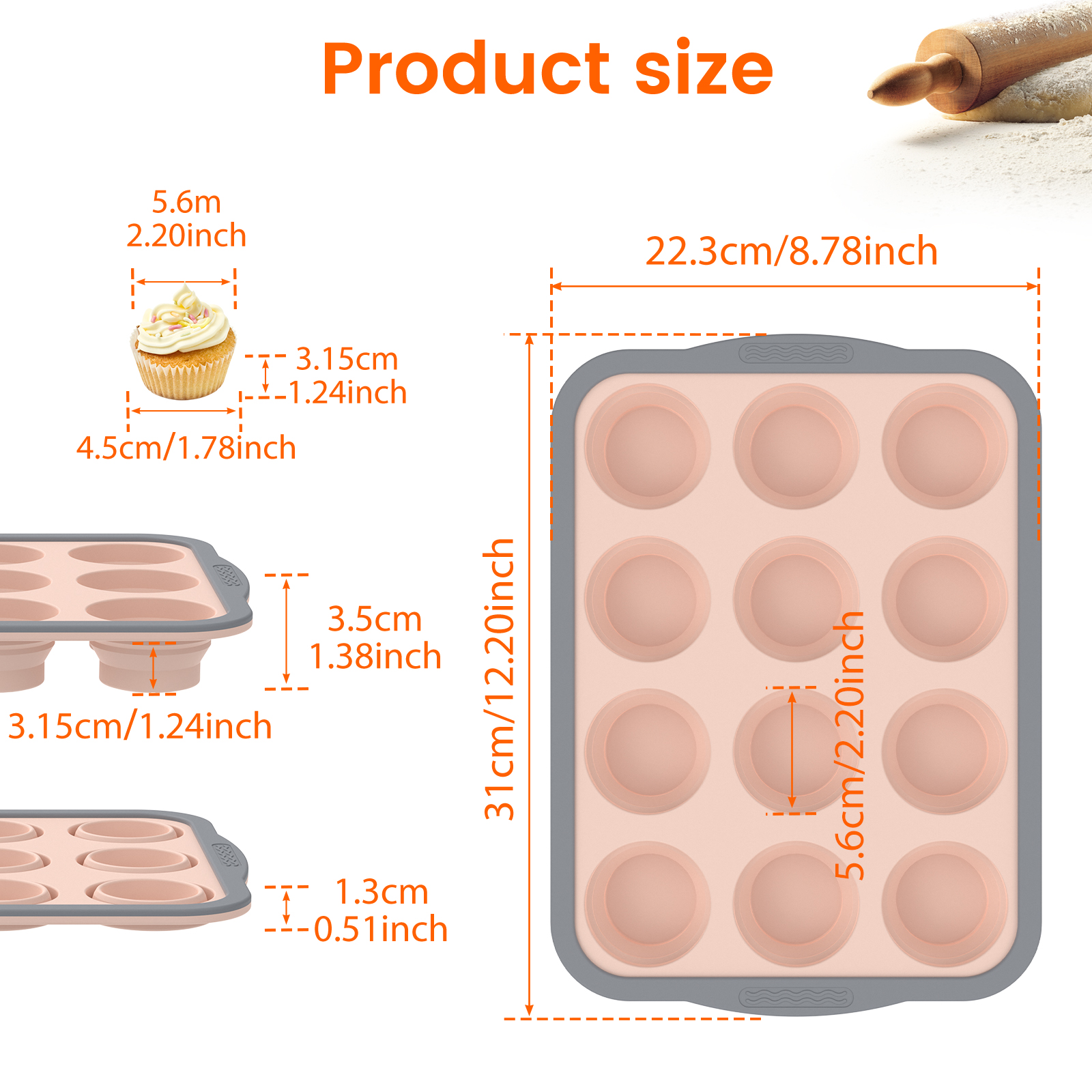 2/3Pcs Silicone Cake Mold 6/12 - Muffin Tin Nonstick review and price