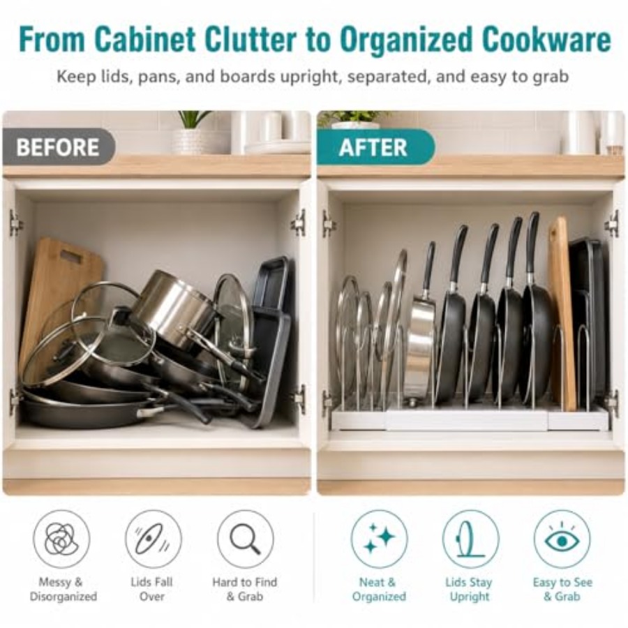 Pot Rack:Expandable Pan Organi - Kitchen Cabinet Baking Organizer review and price